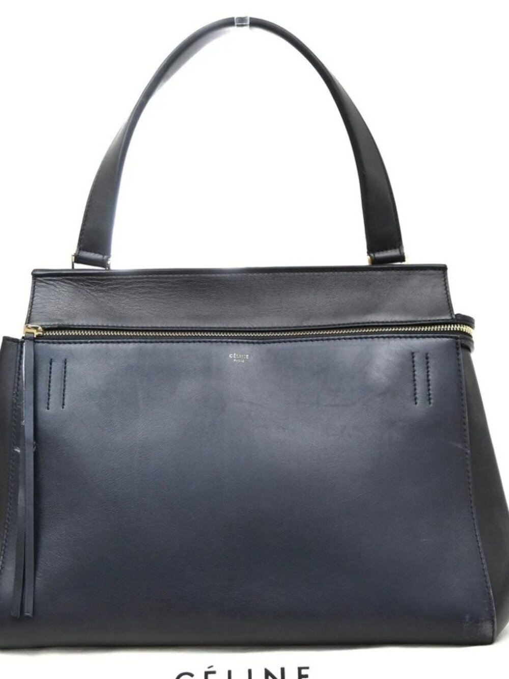 CELINE Logo Edge Shoulder Hand Bag Leather Navy Blue Black GHW Italy 34MA811